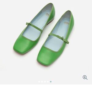 Frances Valentine Green Leather Mary Jane Flats NWT